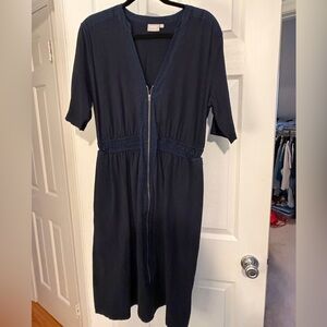 eShakti Dark Blue Midi Dress with Zipper